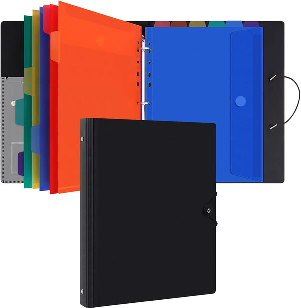Uquelic 3 Ring Binder with 12 Binder Pocket Folders, Letter Size, Color Binder Pouch for Important Paper Files