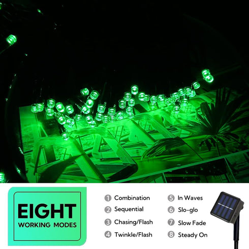 Taoushuleng 2 Pack 200 40Ft 8 Solar Green String Lights Outdoor, Total LED Each with Lighting Modes for Yard