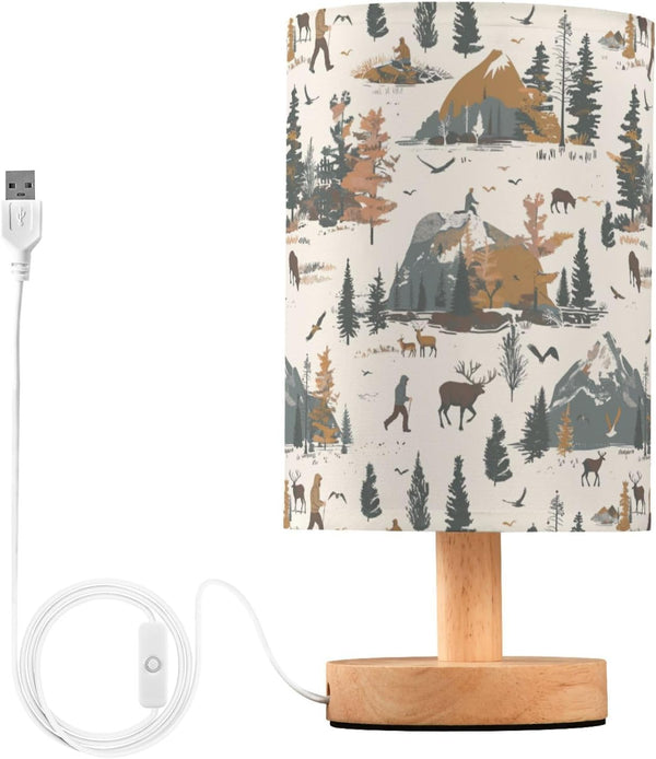 Fustylead Bear Elk Mountain Outdoor Themed Table Lamp for Bedroom USB Port Lamps