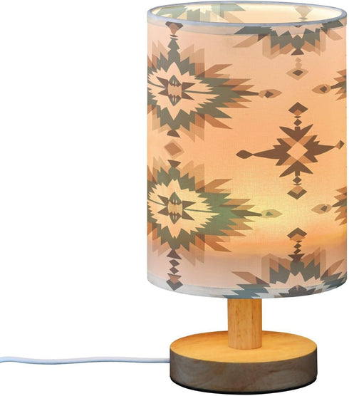 YETTASBIN Native Tribal Aztec Bedside Table Lamp, Small LED Desk Light USB Nightstand Lamp with Non Slip Wood Base
