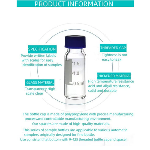 2ml HPLC Vial, 9-425 Borosilicate Autosampler Vial with Graduation, Pack of 100 with Blue Screw Cap