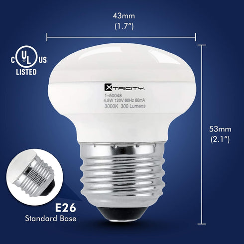 Xtricity R14 LED Light Bulb, 4.5W (40W Equivalent), Dimmable, 300 Lumens, 3000k Soft White, E26 Medium Base, RoHS Compliant (6 Pack)
