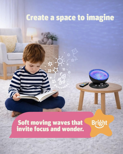 7 Bright Autism Calming Sensory Sea Lamp - Night Light Projector for Kids, Light Modes, Color Changing Music Player