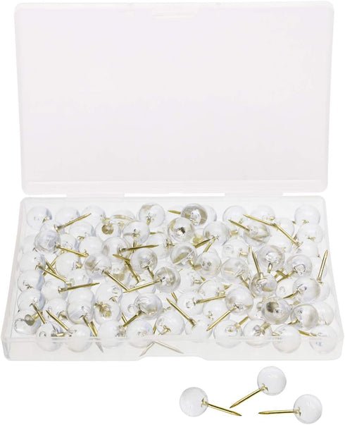 Tupalizy 100PCS 1/3 Inch Decorative Push Pins, Transparent Plastic Head and Gold Steel Point Thumb Tacks for Bulletin