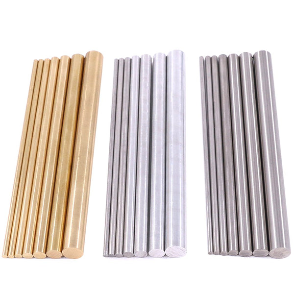 Glarks 21pcs Metals Round Rod Lathe Bar Stock for DIY Craft Tool, 2mm - 8mm Diameter, 100mm Length, Includes Brass,
