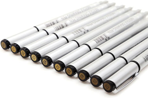 Set of 10 Black Micro-Pen Fineliner Ink Pens, Anti-Bleed & Waterproof for Artist Illustration & Technical Drawing