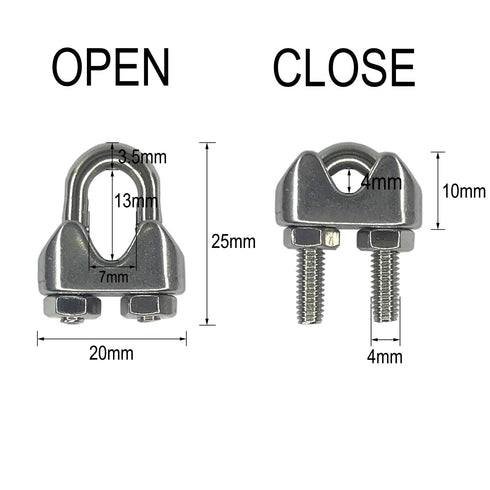 24PCS M4 5/32 Inches Stainless Steel Wire Rope Cable Clip Clamp