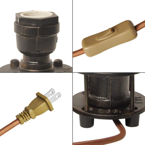 INJAK Room-E26 Bulb Steampunk Table Lamp Base Metal Brown Golden Small Desk Lamps Industrial Pipe End Table Lighting