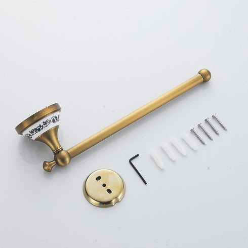 Antique Bronze Brass Hand Towel Bar for Bathroom, Rustproof Wall Mounted Towel Rack with Porcelain Design