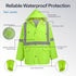GGS Three-Piece Rain Suit - High Visibility, Waterproof Bibs and Jacket with Detachable Hood, Lightweight Rainwear