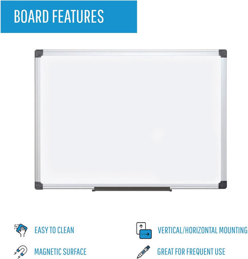 MasterVision Whiteboard Maya Magnetic Dry Erase Board, 18" x 24" with Tray and Aluminum Frame
