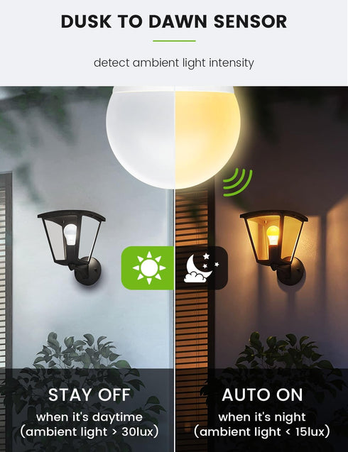 Bulbs, 13W(100W 1100LM, 3000K A19 E26 Lightbulbs 3 Pack Dusk to Dawn LED Light Equivalent) Warm White, Automatic Sensor