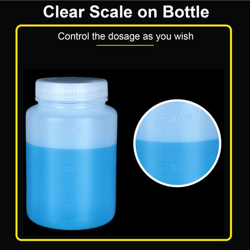 Heyiarbeit Plastic White Translucent Lab Chemical Reagent Bottle 500ml, Wide Mouth Liquid Storage Container, 5pcs