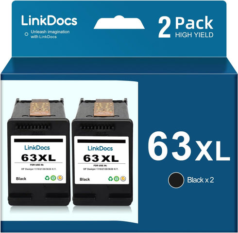 Remanufactured 63 63XL Black Ink Cartridges Replacement for HP OfficeJet 3830, 4650, 5255, Envy 4520, 4512 (2 Black)