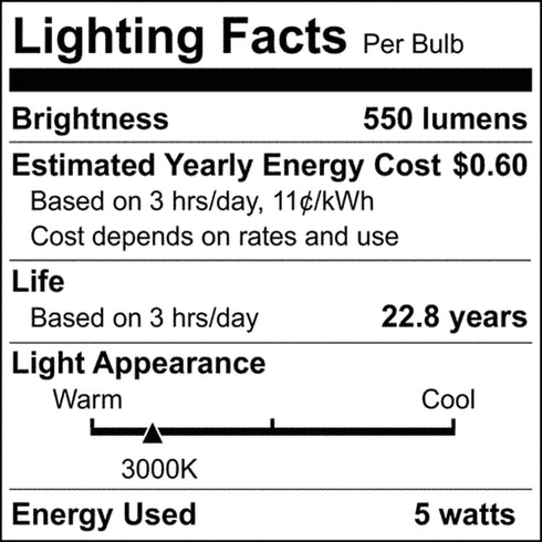 Satco 5W T6 Bulb, 3000K 120 Commercial, LED Mini Candelabra Clear Finish, Soft White, Volt, Residential Indoor Enclosed