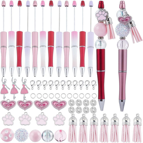 SUNNYCLUE DIY 12 Sets Pen Making Kit, Beadable Pen with Beads, 20mm Pink Acrylic Beads, Beadable Pens Supplies