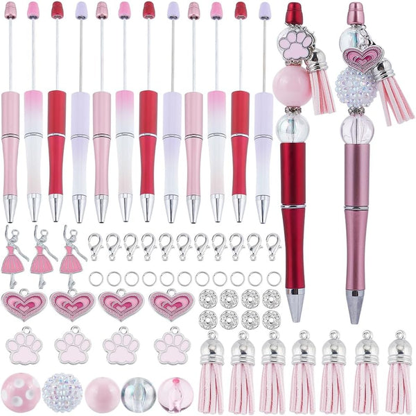 SUNNYCLUE DIY 12 Sets Pen Making Kit, Beadable Pen with Beads, 20mm Pink Acrylic Beads, Beadable Pens Supplies