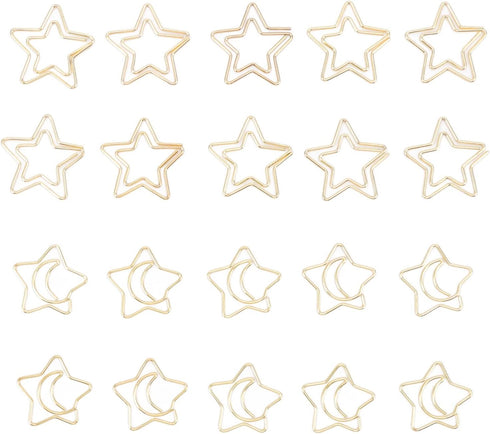 Paper Clips, 100pcs, Gold Star Moon Shape, Cute Bookmarks for Organizing