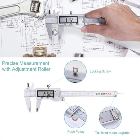 Digital Caliper Measuring Tool, 6 Inch Stainless Steel Vernier Caliper with Large LCD Screen for DIY/Household
