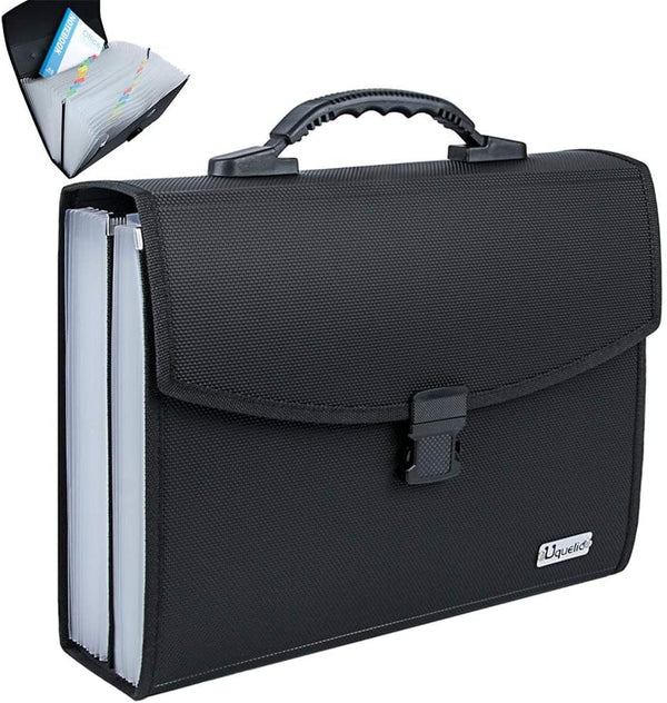 Uquelic 26 Pockets Expanding File Folder - Durable Buckle, Ergonomic Handle, Large A4 Expandable File Organizer