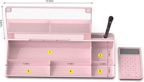 TOWON Pink Desk Dry Erase Board with Detachable Calculator, Small Glass Desktop Whiteboard, 17 x 6 in