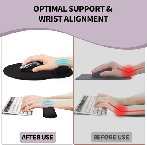 Ergonomic Mouse Pad Wrist Support, Memory Foam Keyboard Wrist Pad & Gel Wrist Rest Set for Easy Typing & Pain Relief