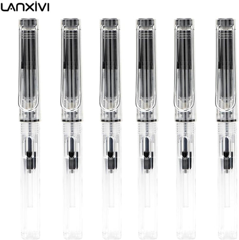 Lanxivi Yongsheng Calligraphy Fountain Pen Set, Transparent Clear with 6 Assorted Tip Sizes for Art and Writing