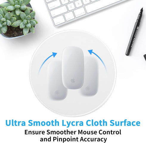 Dapesuom Round Mouse Pad, 8.7 x 8.7 Inch, Cute Small Mouse Mat, Washable Non-Slip Rubber Base, White