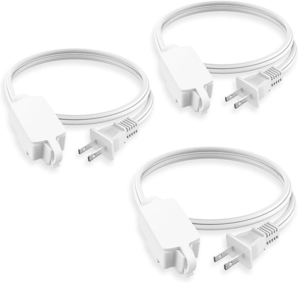 Indoor Extension Cord 3 FT, 2 Prong White with 3 Polarized Outlets, Safety Cap, 16/2 SPT-2 ETL Listed, 3 Pack