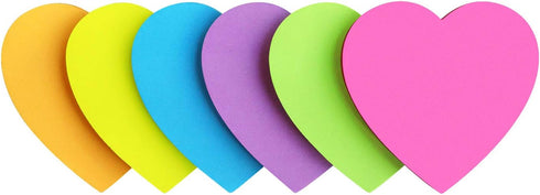 Heart Shape Sticky Notes, 6 Bright Colorful Pads, 75 Sheets/Pad, Self-Sticky Note Pads