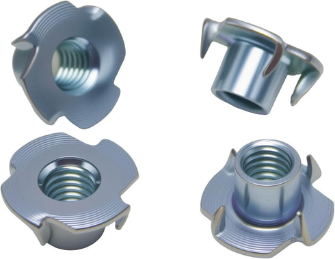 T-Nut 1/4" 5/16" 3/8" Zinc Plated Steel 4-Prong Heavy Duty Tee Nut for Wood, Cabinetry, Rock Climbing Holds, 50Pcs Kit
