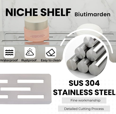 Biutimarden 11.81 Inch SUS304 Shower Niche Shelf for Prefabricated Tile Niches Stainless Steel Shower Shelf for Tile