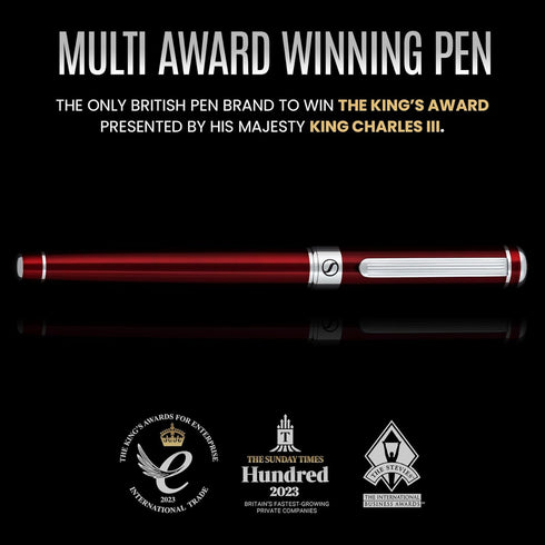 Scriveiner Deep Crimson Red Rollerball, Stunning Red Lacquer Luxury Pen with Chrome Finish, Gift Set