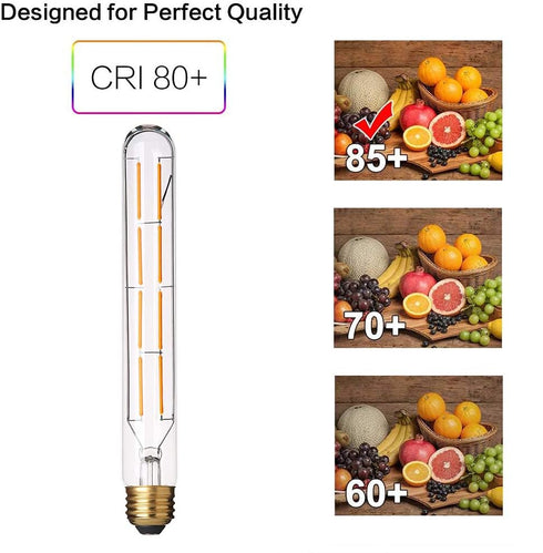 Dimmable T10 Edison LED Long Tubular Bulb, 8W Vintage Filament, 4000K Daylight White, E26 Base, 4 Pack