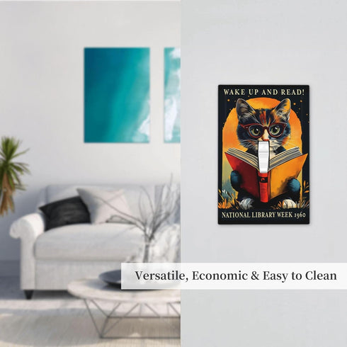 HTSAHKV 3 5 Inch Cat Reading Book Wall Plate Light Switch Cover Single Gang Outlet Faceplate Print Plate Cover X