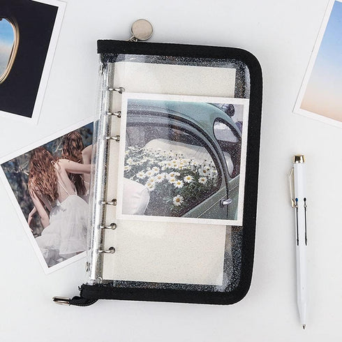 Standard 6-Ring Glitter Zipper Soft PVC Notebook Cover for A6 Ring-Bound Planner (Inner Paper Not Included)