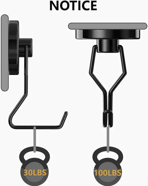 Tohoer Magnetic Hooks, 100LBS Neodymium Magnets Hook Heavy Duty with Rust Proof for Fridge, Oven, Grill, BBQ, Key,