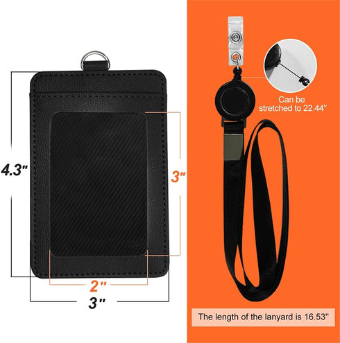 HYCOPROT ID Badge Holder with Lanyard, Heavy Duty Retractable PU Leather Vertical Horizontal Card Holders for Office