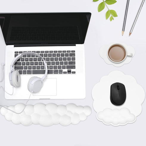 JIKIOU Cloud Mouse Pads, Exquisite Leather Mouse Pads Wrist Support, Comfortable Memory Foam Wrist Rest for Computer Laptop Mac Gaming Office and Pain Relief White by JIKIOU