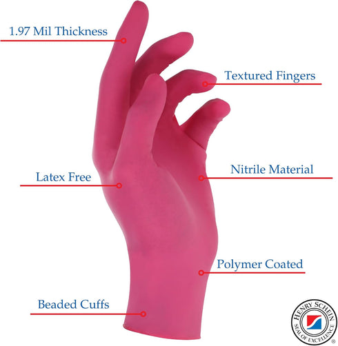 200/Box, Henry Schein Criterion Nitrile Exam Gloves, Magenta Pink, Latex-Free, Powder-Free, Soothing Formula