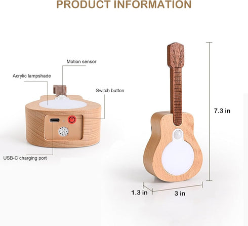 WangMoxi Wooden Guitar Motion Sensor Light Indoor,Peel and Stick Wall Sconces Battery Operated,Magnetic Lights