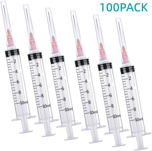 100 Pack 10ml 18Ga Lab Syringe Tools, Individually Packed with Measurement
