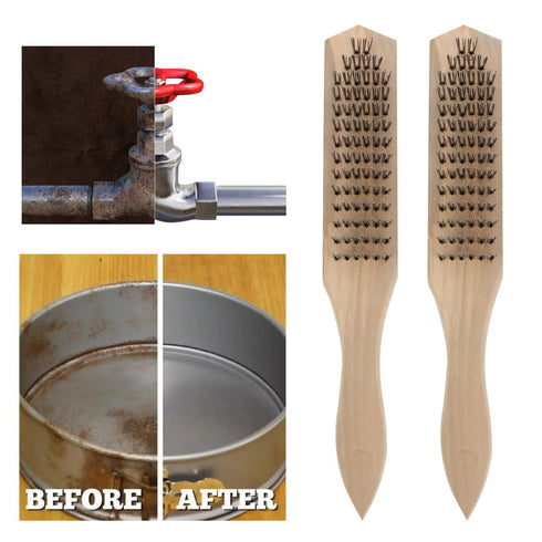 5 10.4" Pcs Wire Brush for Rust Removal, Heavy Duty Steel Wire Scratch Brush with Curved Wood Handle, Metal Bristle