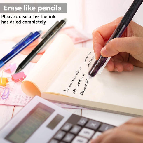 Erasable Gel Pens, 15 Pack Retractable Fine Point Pens, 8 Black 7 Blue Inks for Writing, Planner, Crossword Puzzles