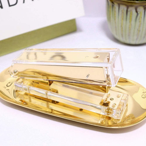 Stapler and Tape Dispenser Kit, Acrylic Desk Organize Accessories, Clear Tape Dispenser, Gold Stapler