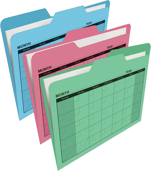 Find It File Folders - Pack of 12 Tabbed Letter Size Calendar Filing Folders for Office School Home Organization