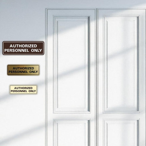 Standard AUTHORIZED PERSONNEL ONLY Wall or Door Sign - Secure Access Control - Easy Installation - Black/Gold - Small