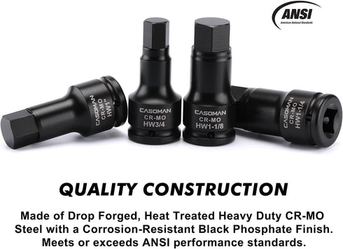 3/4 Inch Set, 5-Pieces, 3/4", 7/8", 1", 1-1/8", 1-1/4", 3/4" Set, CASOMAN Drive Impact Hex Driver SAE, Drive Master