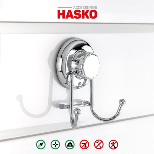 HASKO accessories - Powerful Vacuum Suction Cup Hooks Holder for Towel, Robe and Loofah - Stainless Steel Hook