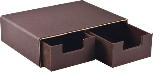 PU Leather Stackable Drawer Organizer - Handmade Storage Box with 2 Compartments for Tea Bags, Jewelry, Stationery